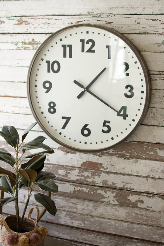 Round Black And White Wall Clock by Kalalou | Modishstore | Clocks