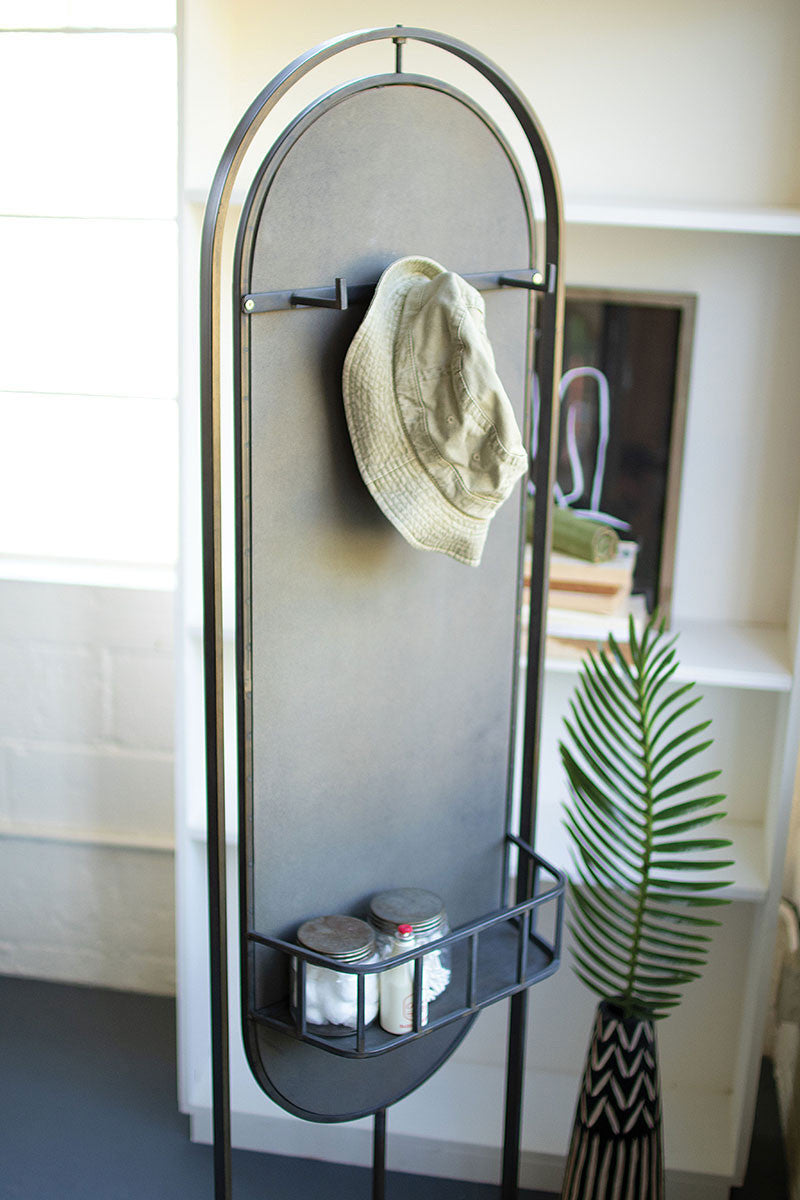 Tall Oval Floor Mirror with Rack and Basket on Back By Kalalou | Mirrors | Modishstore - 2