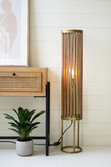 Round Brass & Wood Cylinder Floor Lamp By Kalalou