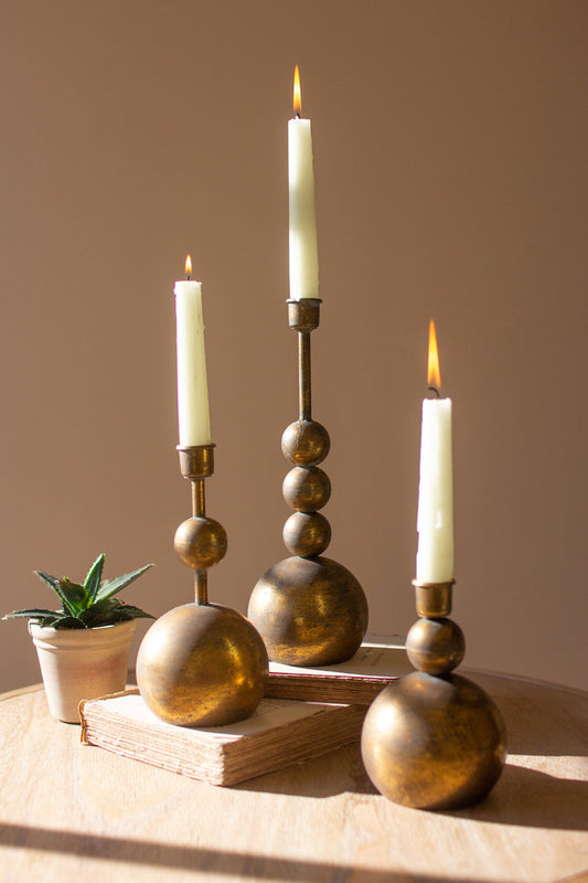 Antique Brass Taper Candle Holders Set Of 3 By Kalalou | Candle Holders |  Modishstore 