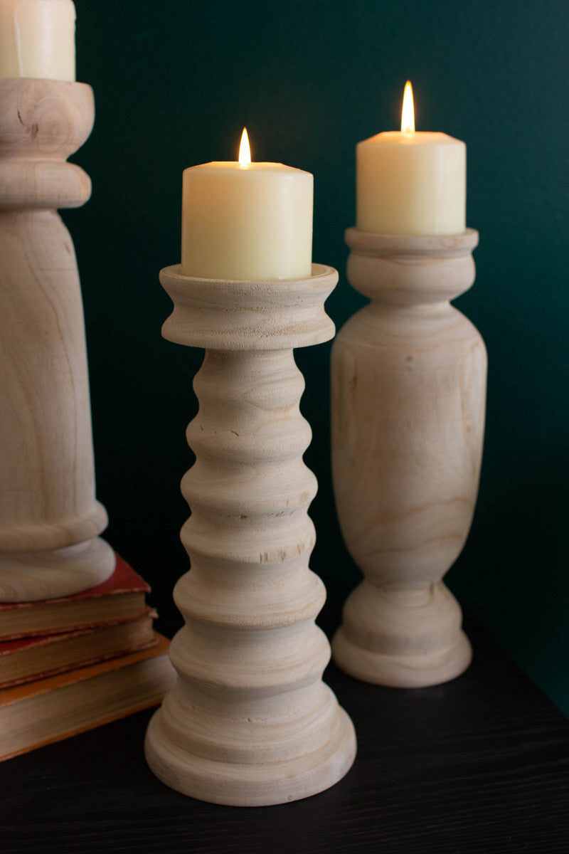 Set Of Three Turned Wooden Candle Holders By Kalalou | Candle Holders | Modishstore - 3