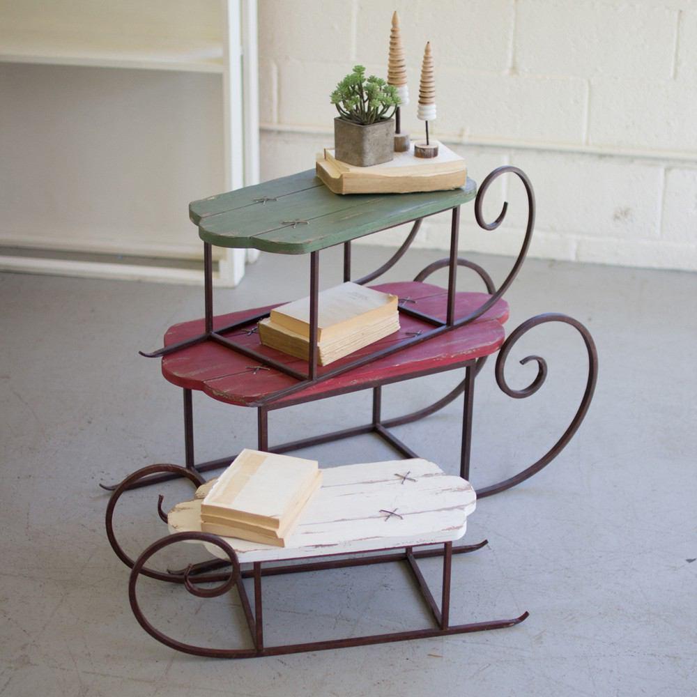 Kalalou Painted Wood And Metal Sleighs - Set of 2 | Modishstore | Home Accents