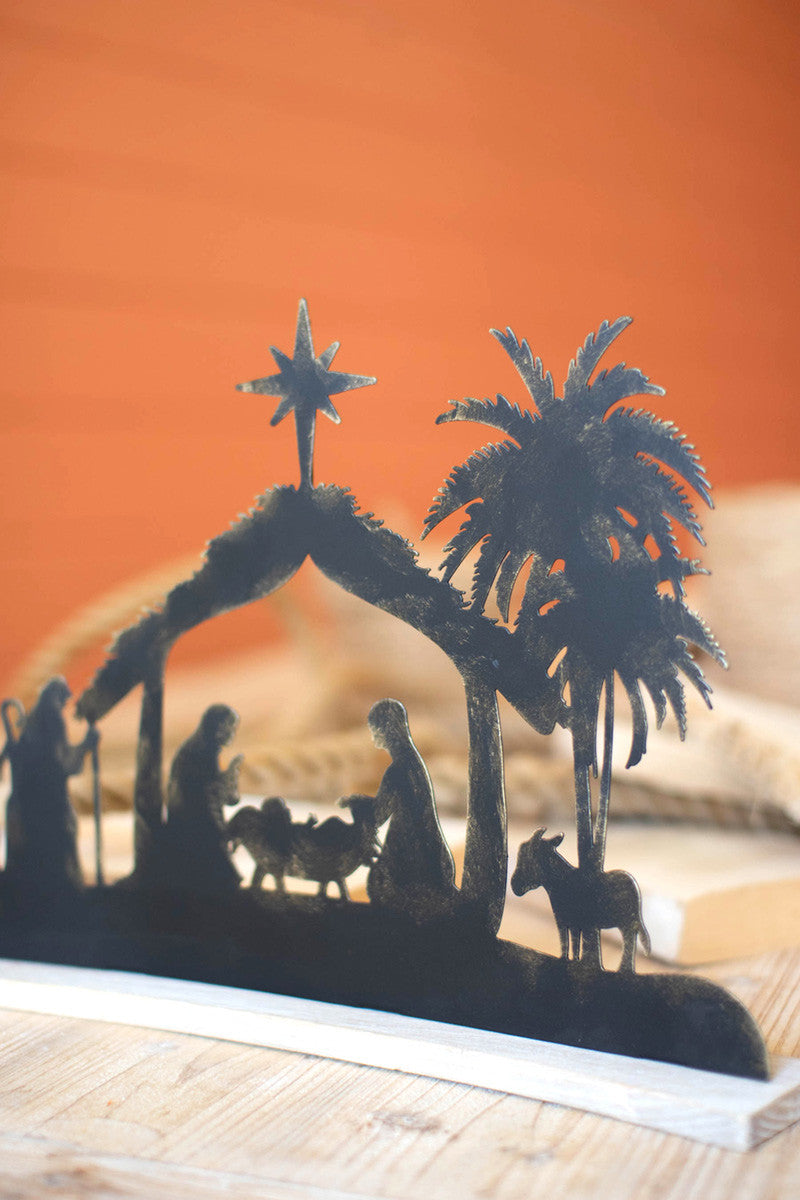 Black Metal Nativity On A Curved White Wood Base By Kalalou | Sculptures | Modishstore - 3