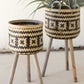 Woven Black & Natural Bamboo Plant Stands With Wood Legs Set Of 2 By Kalalou-2