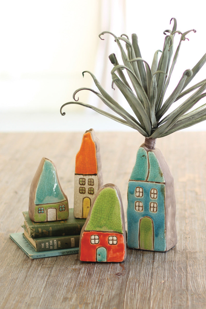 Kalalou Colorful Ceramic House Bud Vases - Set Of 4-2