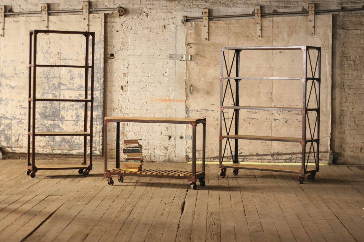 Kalalou Tall Iron And Wood Display With Five Shelves And Iron Casters-3