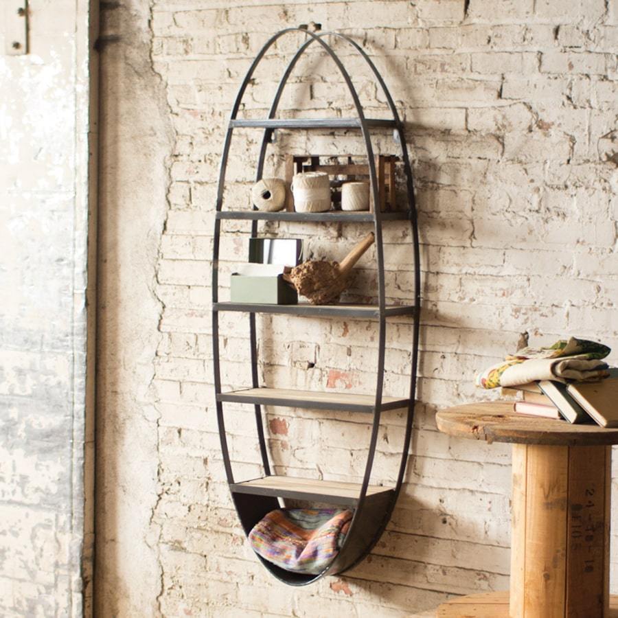Kalalou Metal And Wood Oval Wall Shelf-2