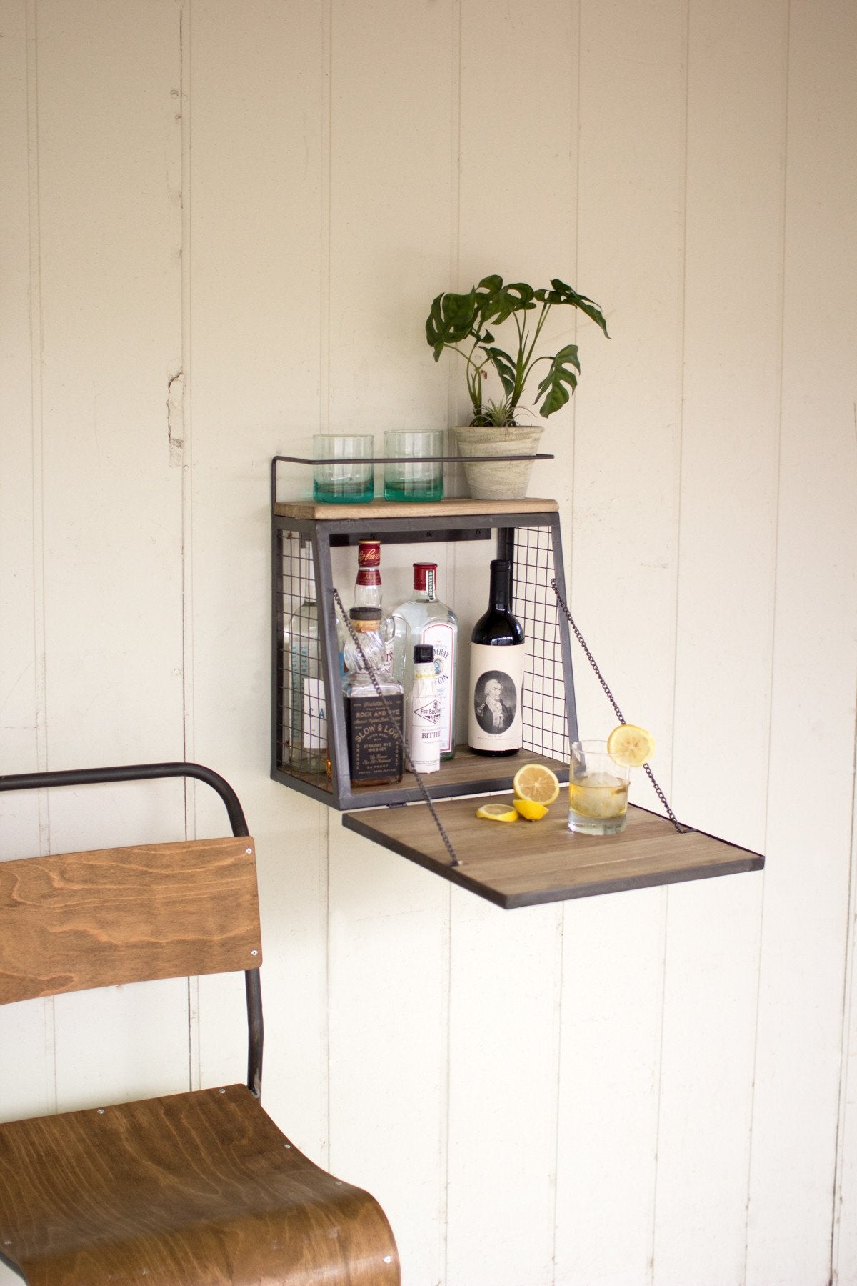 Kalalou Wall Bar With Fold Down Shelf | Modishstore | Wine Racks