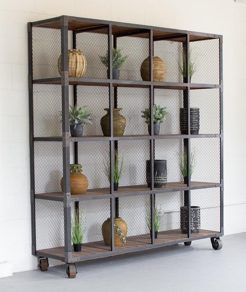 Kalalou Raw Metal And Recycled Honey Wood 16 Cube Display Unit | Modishstore | Shelves & Shelving Units