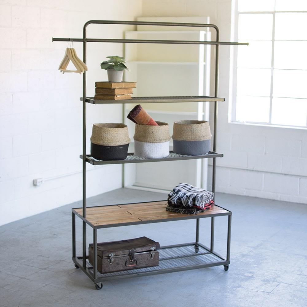 Kalalou Display Unit With Wire Mesh And Wood Shelves | Modishstore | Shelves & Shelving Units