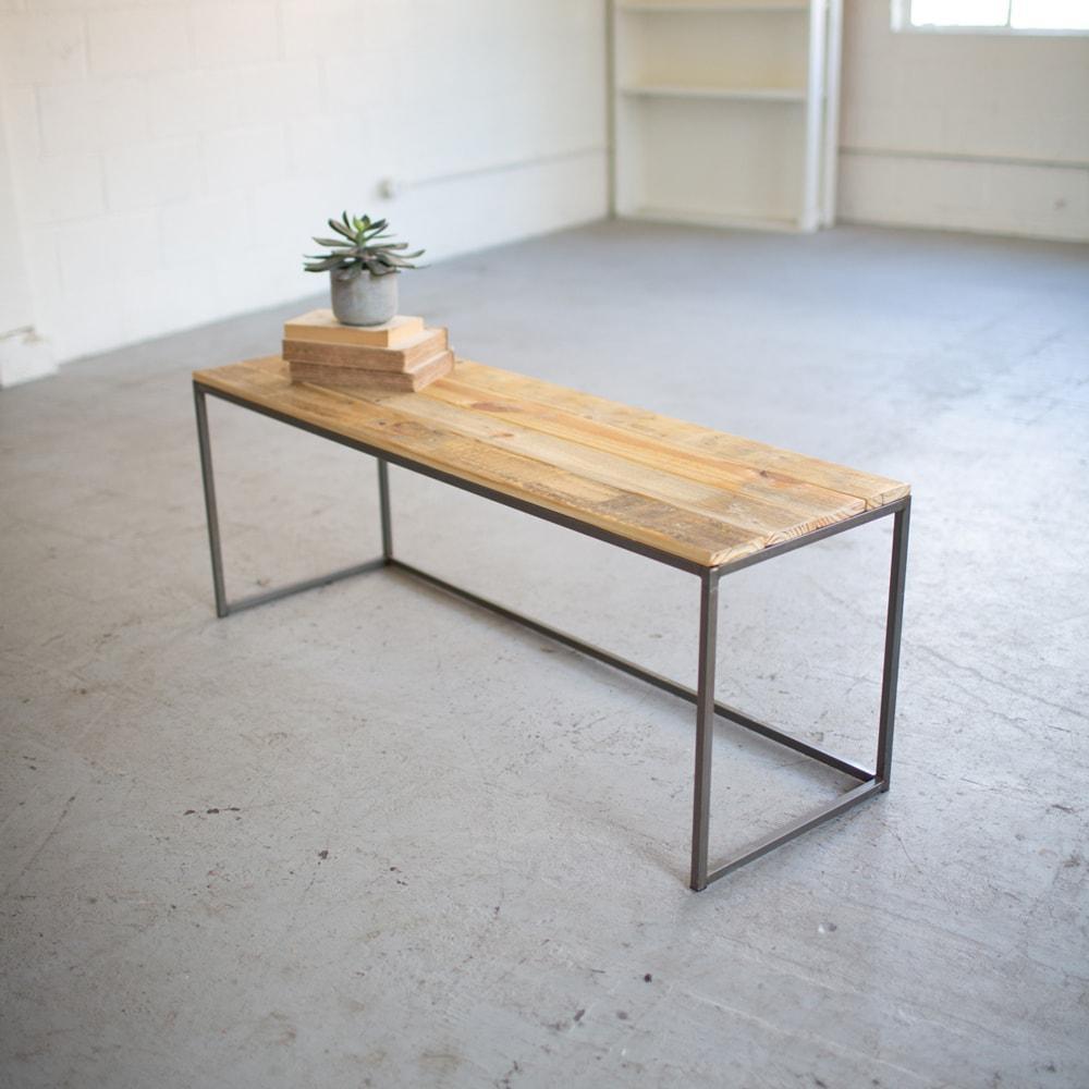 Kalalou Iron & Recycled Wood Bench | Modishstore | Stools & Benches