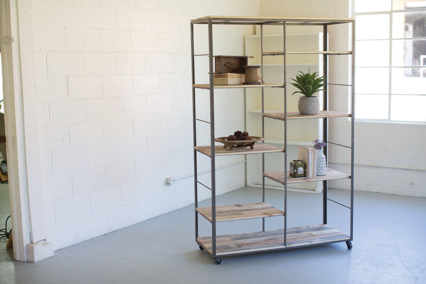 Kalalou Recycled Wood And Metal Adjustable Shelving Unit | Modishstore | Shelves & Shelving Units