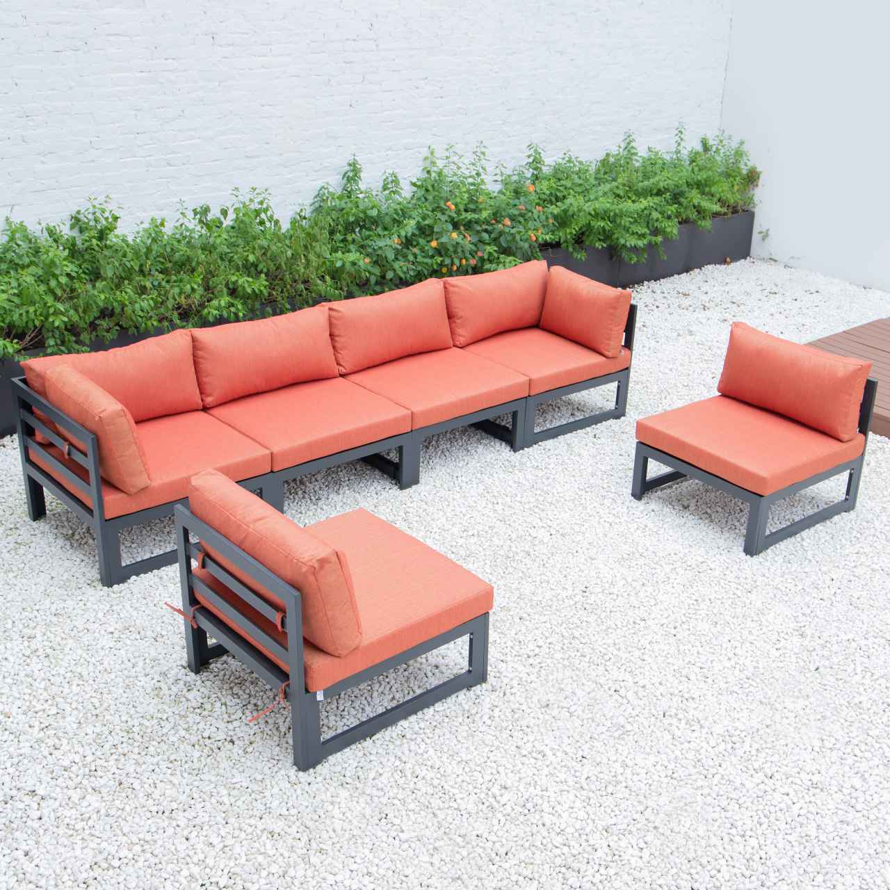 LeisureMod Chelsea 6-Piece Patio Sectional Black Aluminum With Cushions | Outdoor Sofas, Loveseats & Sectionals | Modishstore - 26