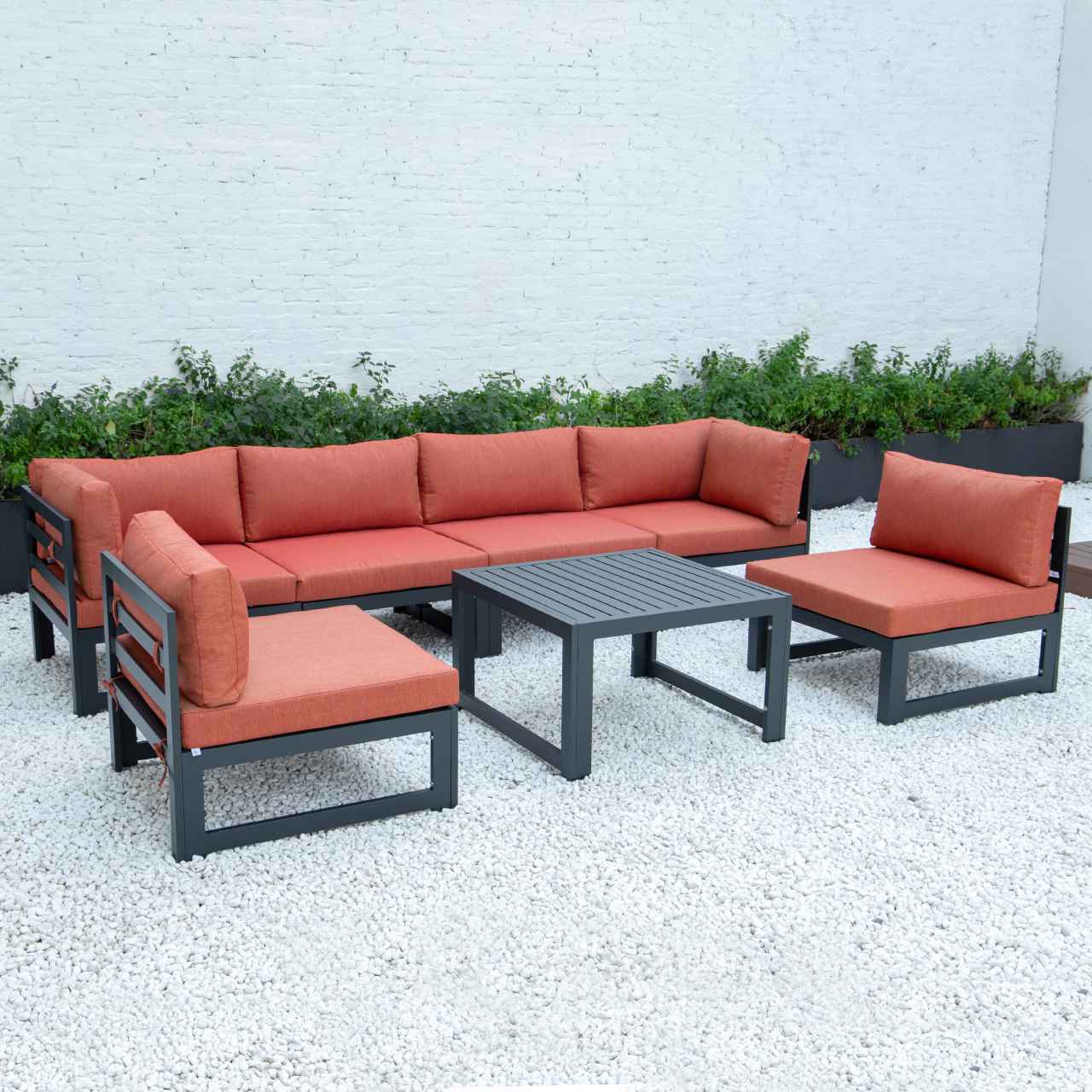 LeisureMod Chelsea 7-Piece Patio Sectional And Coffee Table Set Black Aluminum With Cushions | Outdoor Sofas, Loveseats & Sectionals | Modishstore - 36