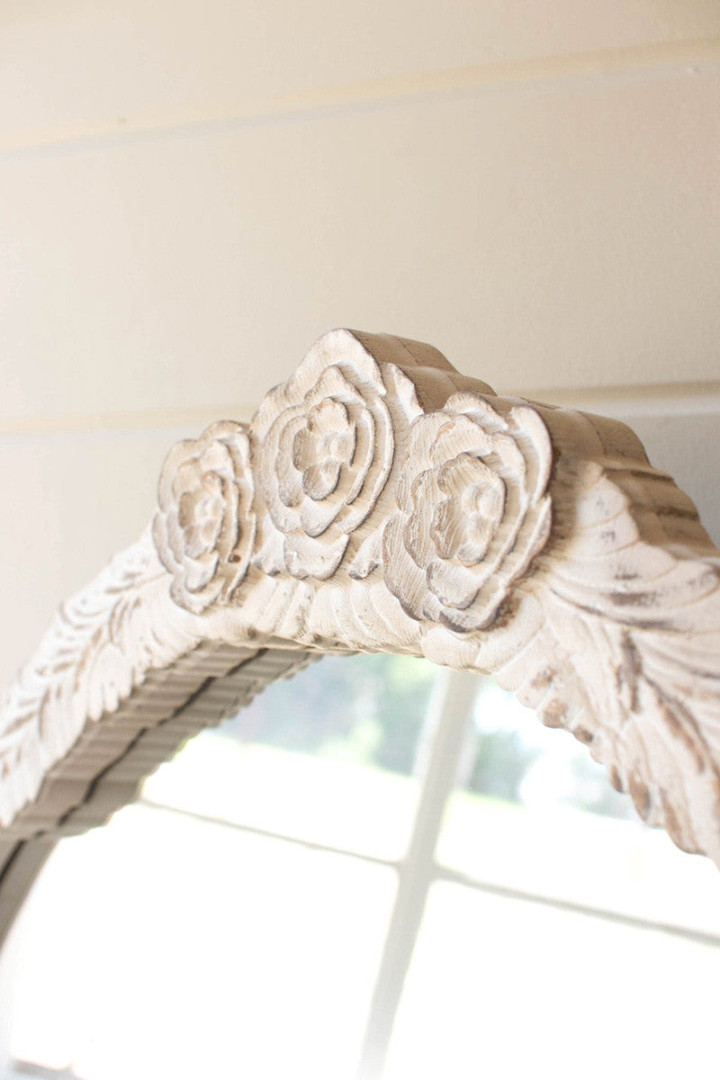 Large Arched Wood Framed Mirror With Carved Detail By Kalalou | Mirrors | Modishstore - 3