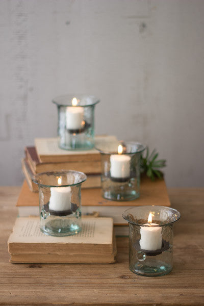 Kalalou Recycled Glass Mini Votive Cylinder | Modishstore | Candle Holders