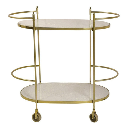 Crestview Collection Bengal Manor Antique Gold and White Marble Castered Bar Cart | Bar Carts | Modishstore