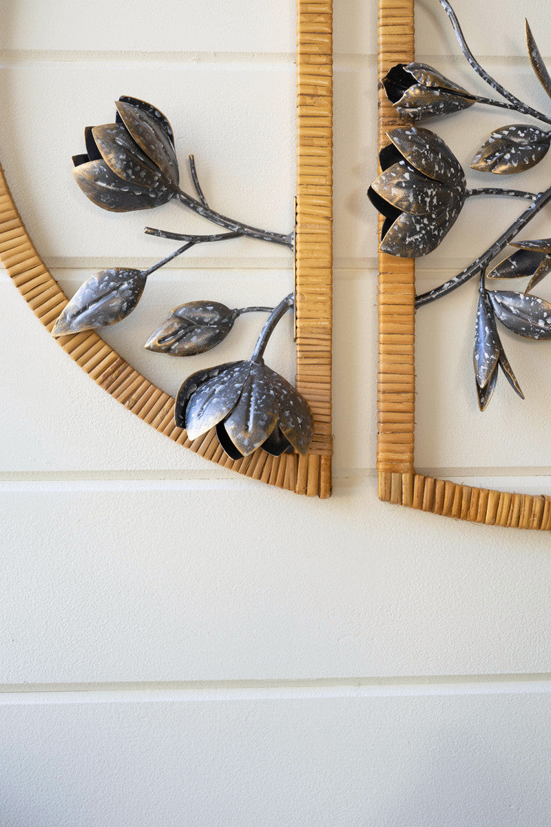 Three Piece Rattan Framed Floral Wall Art By Kalalou | Wall Art | Modishstore - 2