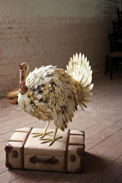 Kalalou Antique White Painted Metal Turkey-2