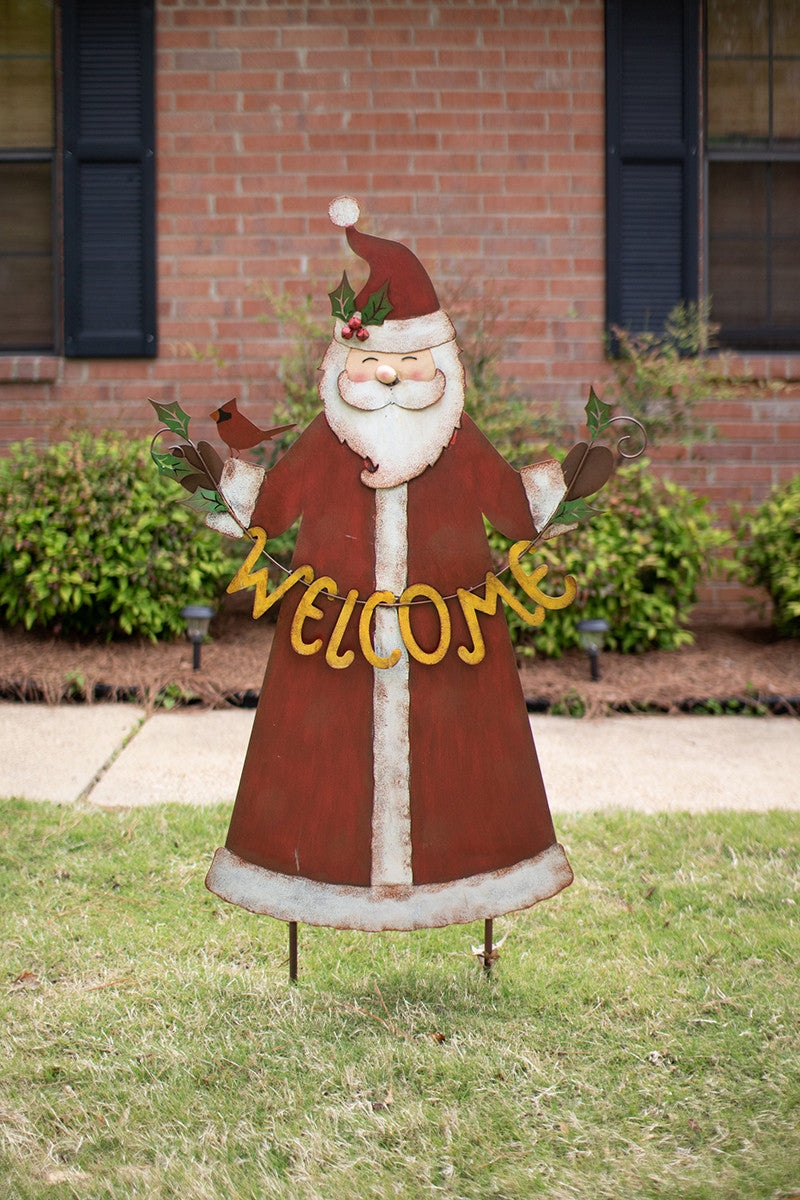 Painted Metal Welcome Santa Yard Art By Kalalou-4