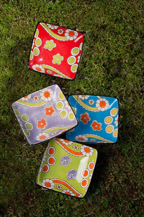 Vagabond Vintage Handpainted Ceramic Lotus Appetizer Plates | Modishstore | Trays & Pedestals