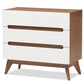 baxton studio calypso mid century modern white and walnut wood 3 drawer storage chest | Modish Furniture Store-3