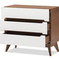 baxton studio calypso mid century modern white and walnut wood 3 drawer storage chest | Modish Furniture Store-2