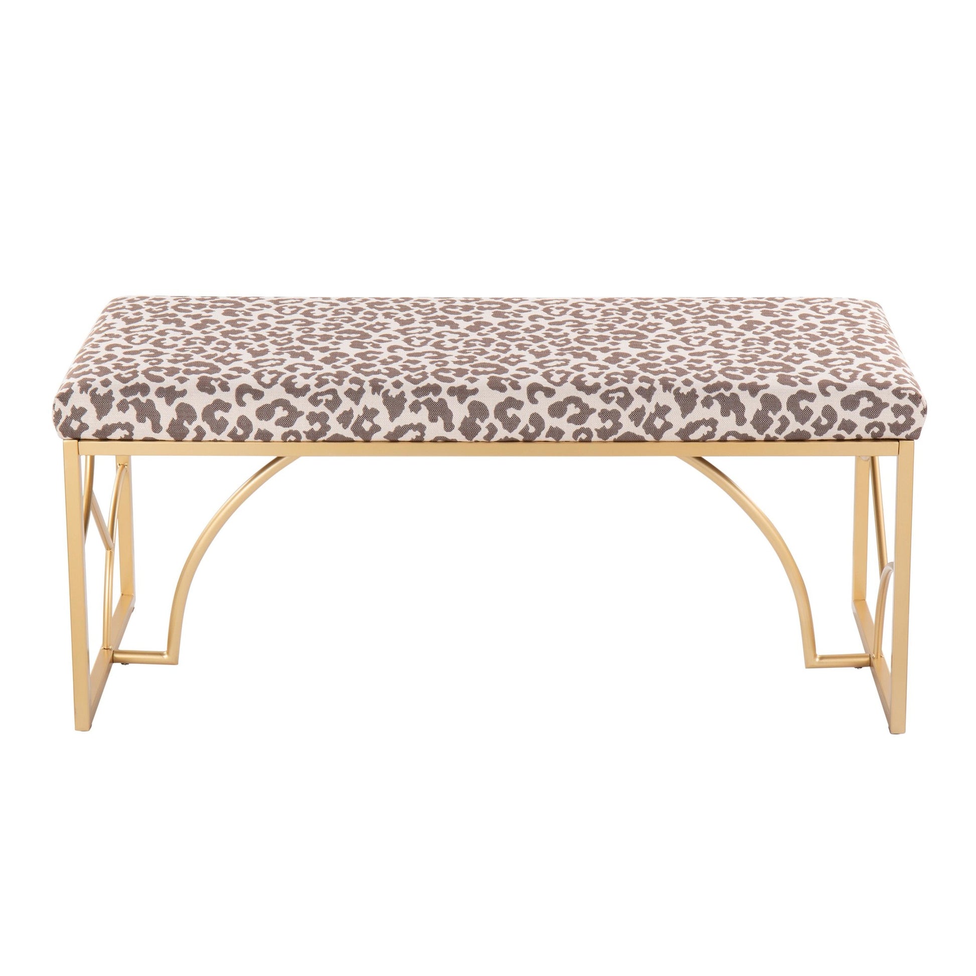 Constellation Contemporary Bench in Gold Metal and Beige Leopard Fabric By LumiSource | Dining Chairs | Modishstore - 5