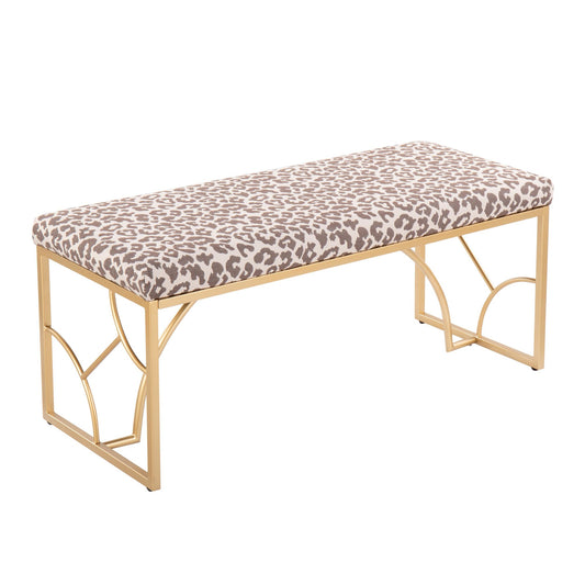 Constellation Contemporary Bench in Gold Metal and Beige Leopard Fabric By LumiSource | Dining Chairs | Modishstore