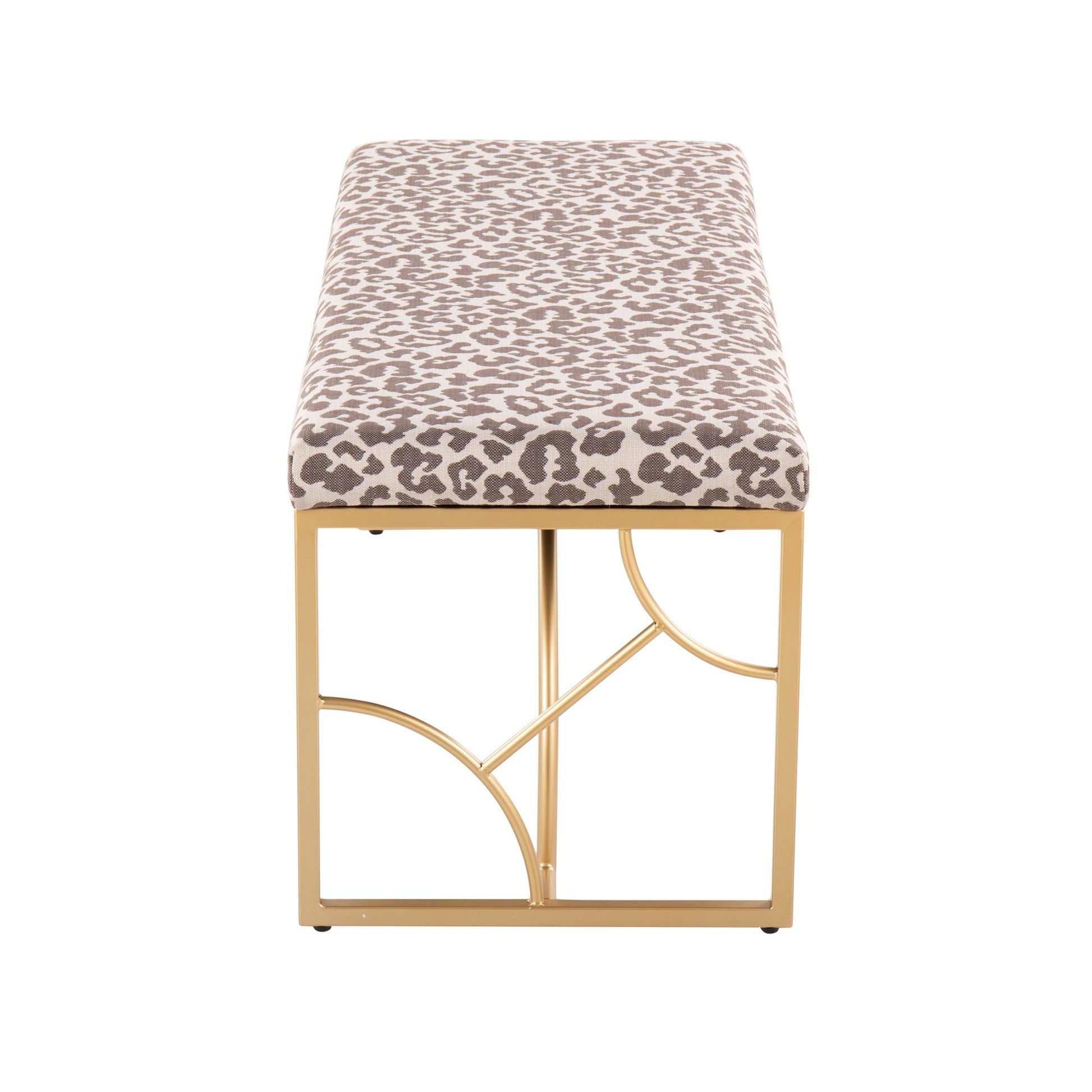 Constellation Contemporary Bench in Gold Metal and Beige Leopard Fabric By LumiSource | Dining Chairs | Modishstore - 3