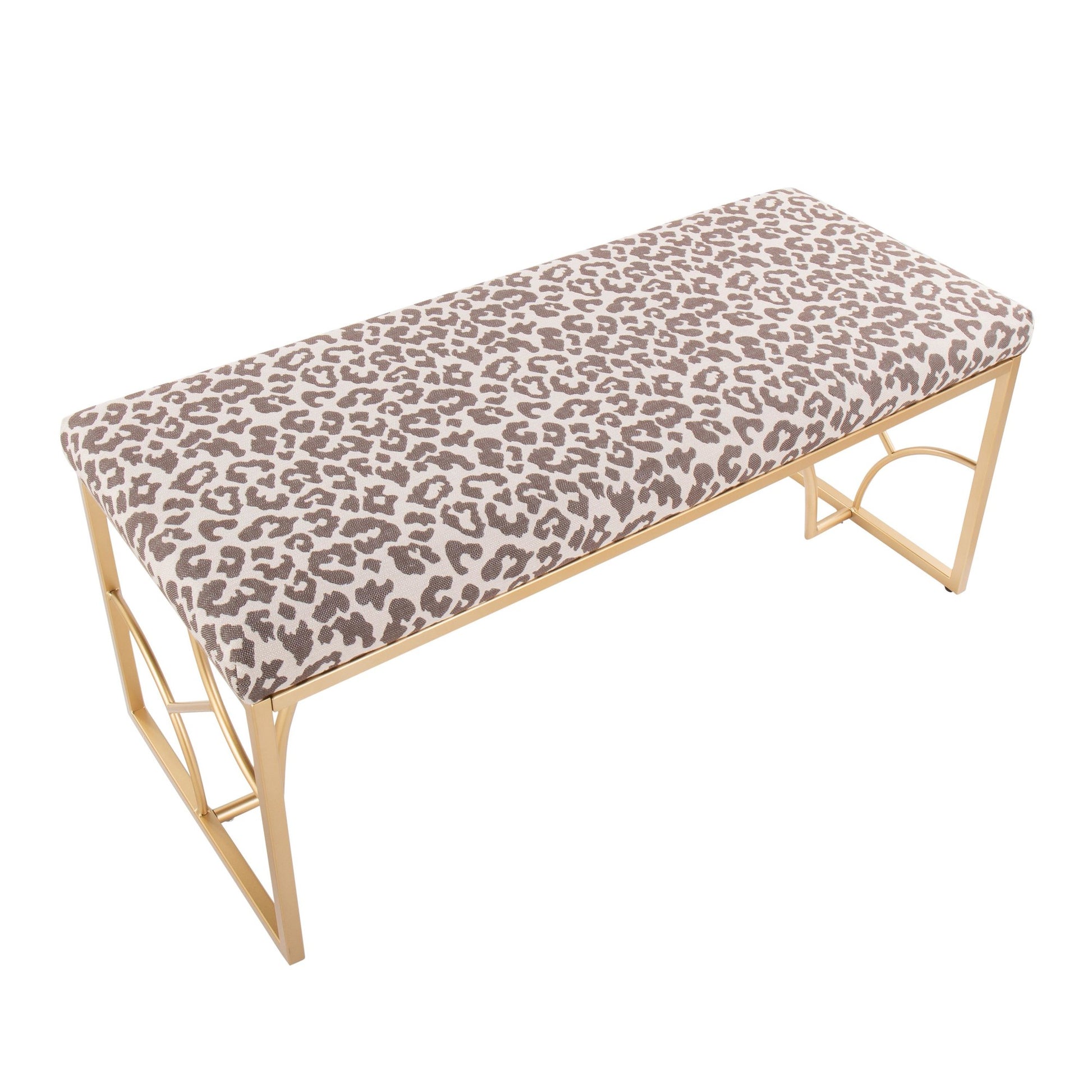Constellation Contemporary Bench in Gold Metal and Beige Leopard Fabric By LumiSource | Dining Chairs | Modishstore - 6