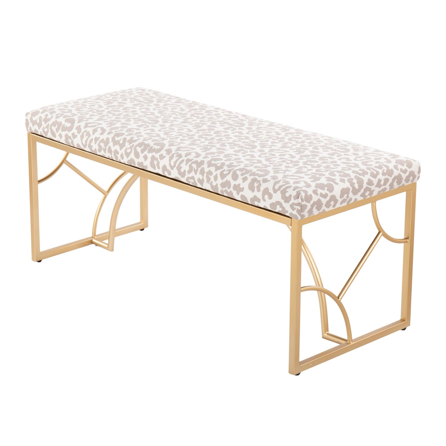 Constellation Contemporary Bench in Gold Metal and Beige Leopard Fabric By LumiSource | Dining Chairs | Modishstore - 10