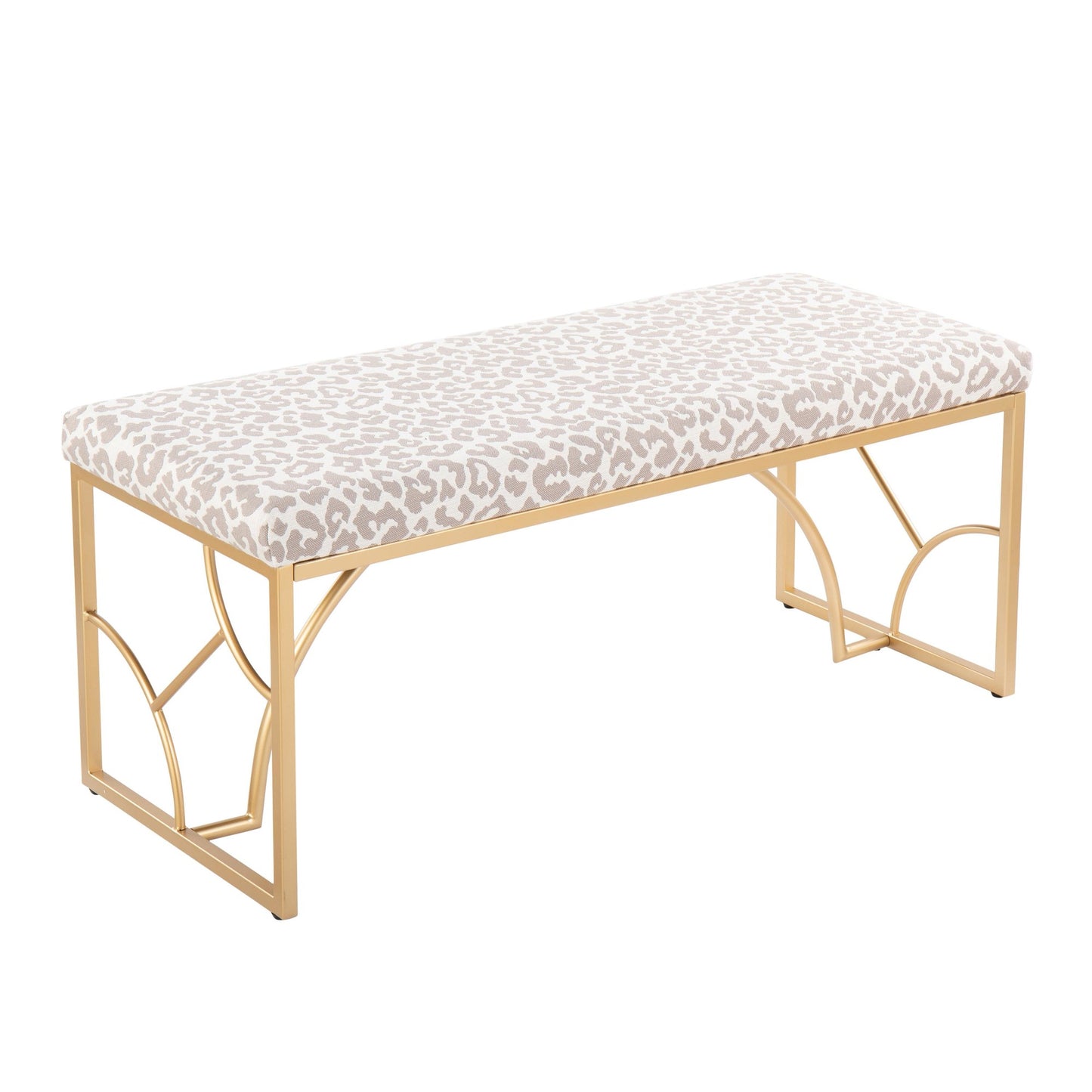 Constellation Contemporary Bench in Gold Metal and Beige Leopard Fabric By LumiSource | Dining Chairs | Modishstore - 7