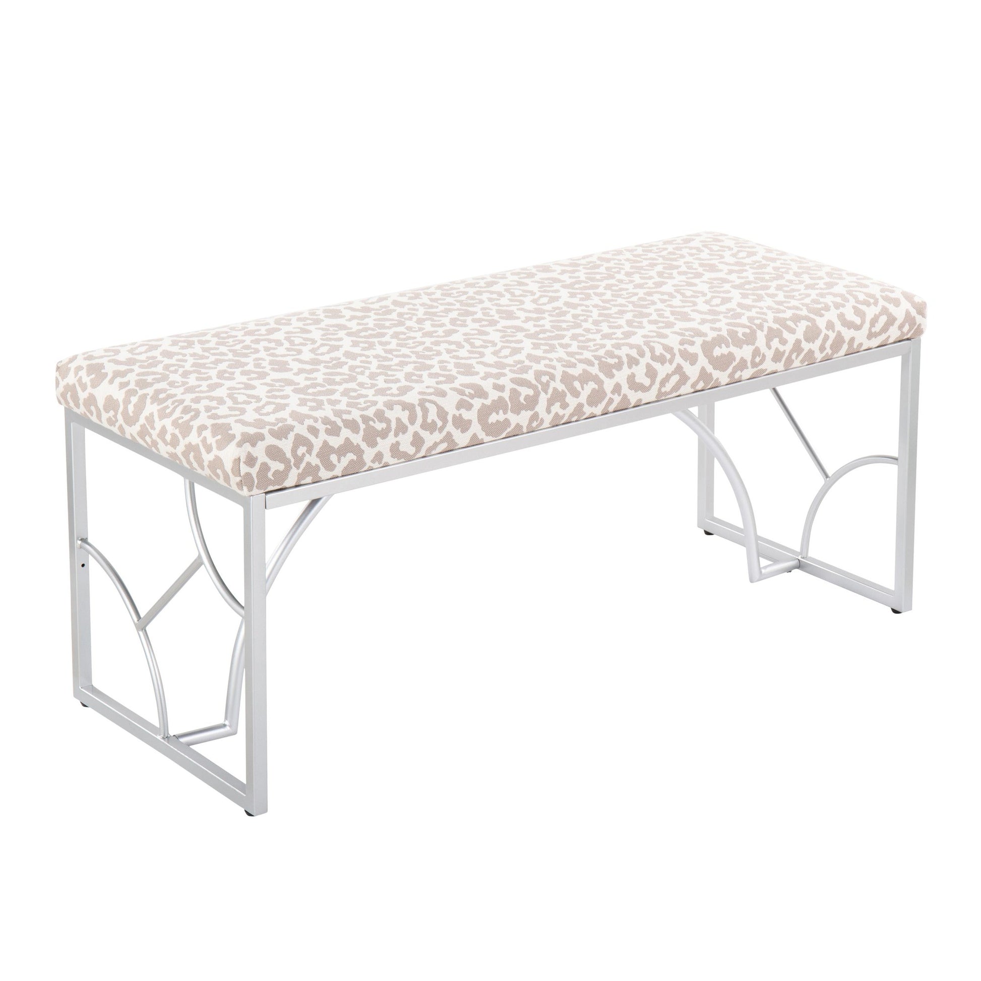 Constellation Contemporary Bench in Gold Metal and Beige Leopard Fabric By LumiSource | Dining Chairs | Modishstore - 19