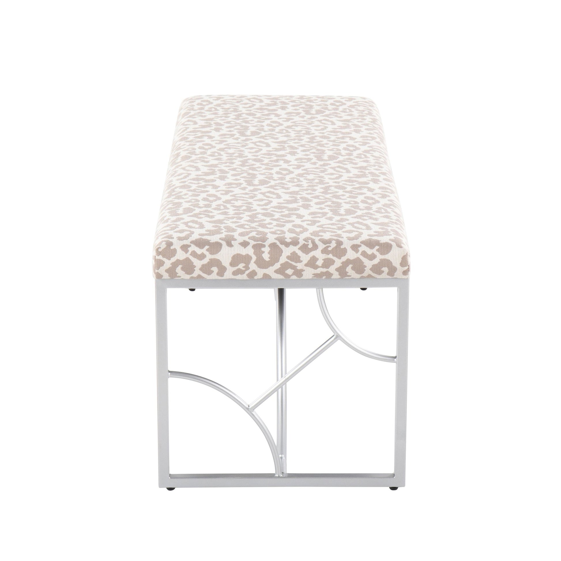 Constellation Contemporary Bench in Gold Metal and Beige Leopard Fabric By LumiSource | Dining Chairs | Modishstore - 21