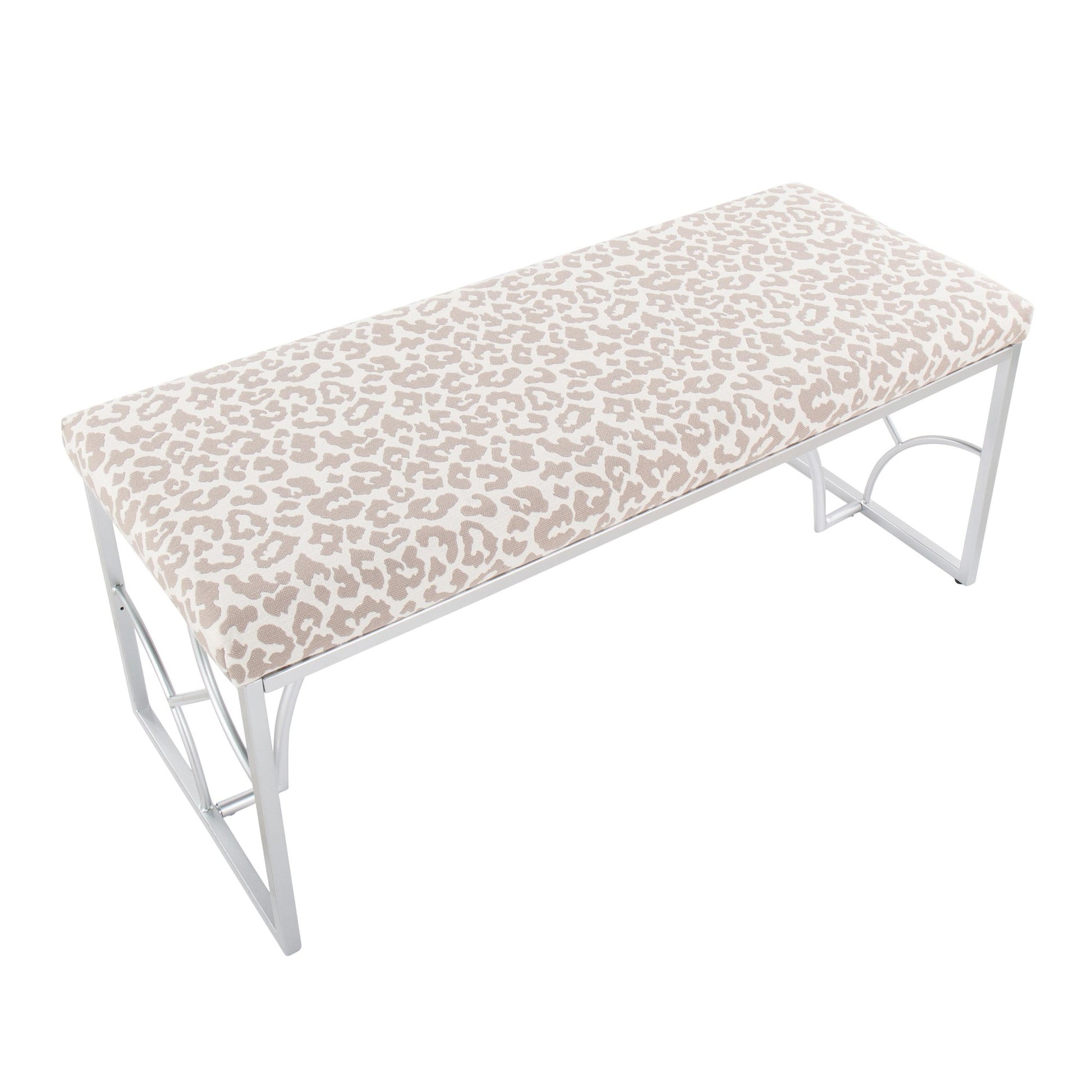 Constellation Contemporary Bench in Gold Metal and Beige Leopard Fabric By LumiSource | Dining Chairs | Modishstore - 24