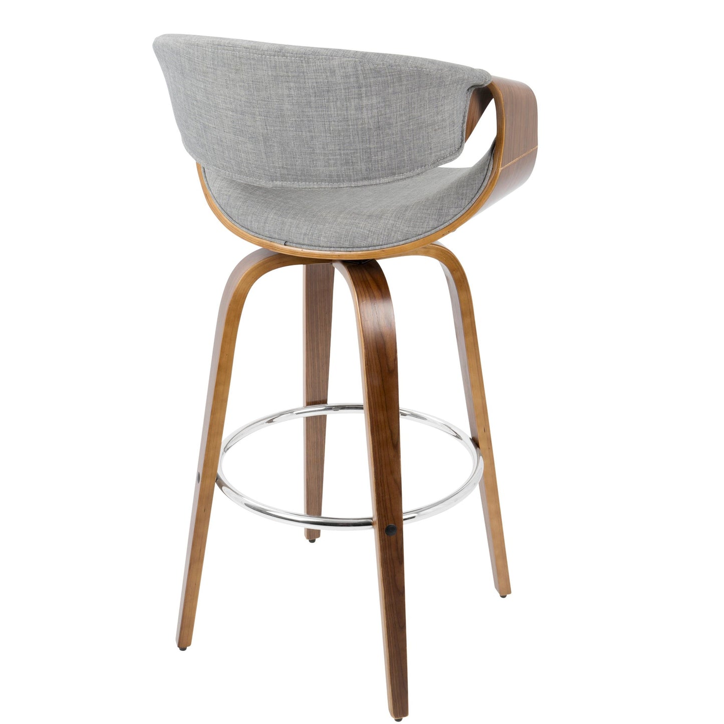 Curvini Mid-Century Modern Barstool in Walnut Wood and Blue Fabric By LumiSource - Set of 2 | Bar Stools | Modishstore - 32