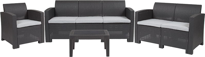5 Piece Outdoor Faux Rattan Chair, Loveseat, Sofa and Table Set in Dark Gray by Flash Furniture | Outdoor Sofas, Loveseats & Sectionals | Modishstore-2