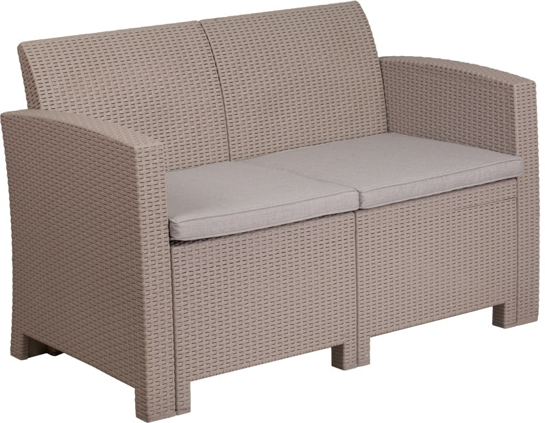 Light Gray Faux Rattan Loveseat with All-Weather Light Gray Cushions by Flash Furniture | Outdoor Sofas, Loveseats & Sectionals | Modishstore - 4