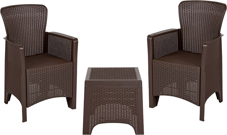 Faux Rattan Plastic Chair Set with Matching Side Table by Flash Furniture | Outdoor Chairs | Modishstore-2