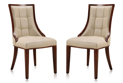 Manhattan Comfort Fifth Avenue Cream and Walnut Faux Leather Dining Chair (Set of Two) | Dining Chairs | Modishstore