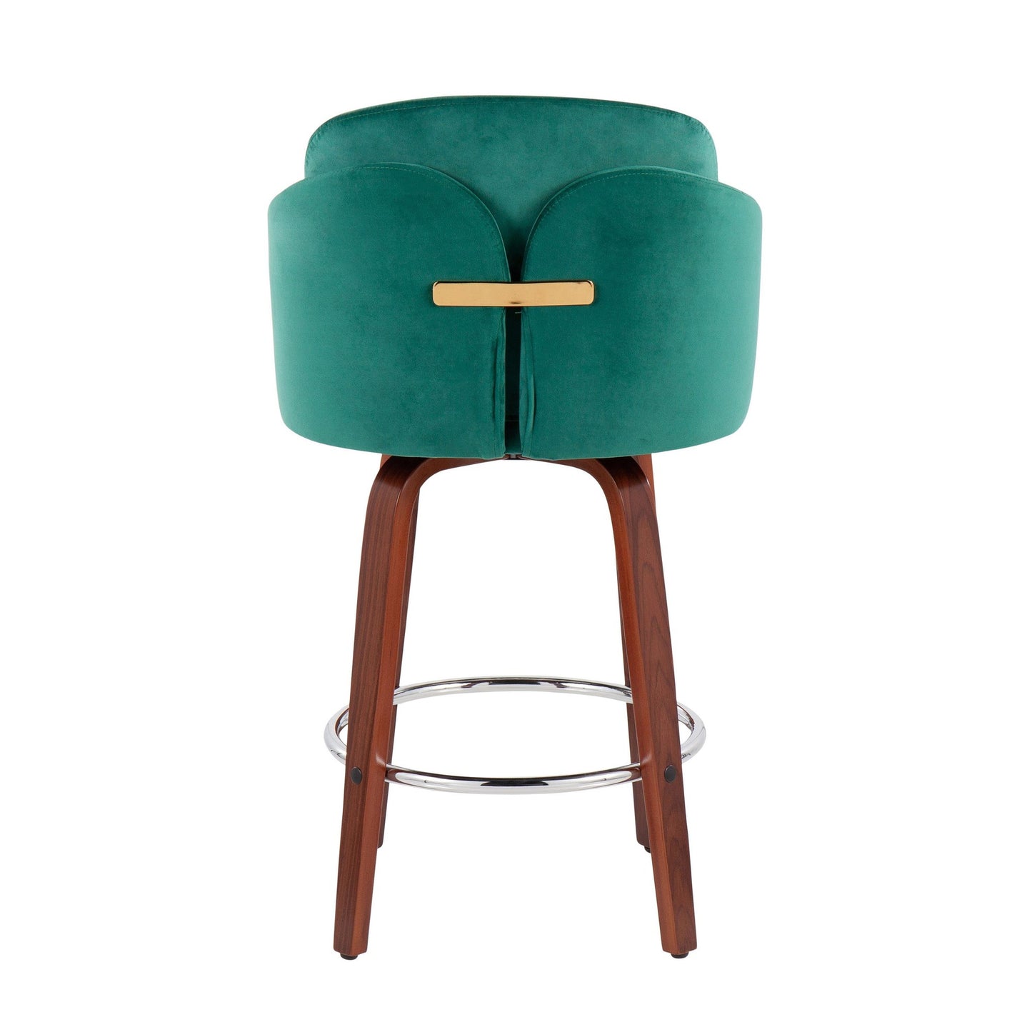 Dahlia Contemporary Counter Stool in Walnut Wood and Black Velvet with Gold Metal Accent and Round Chrome Footrest By LumiSource - Set of 2 | Counter Stools | Modishstore - 24