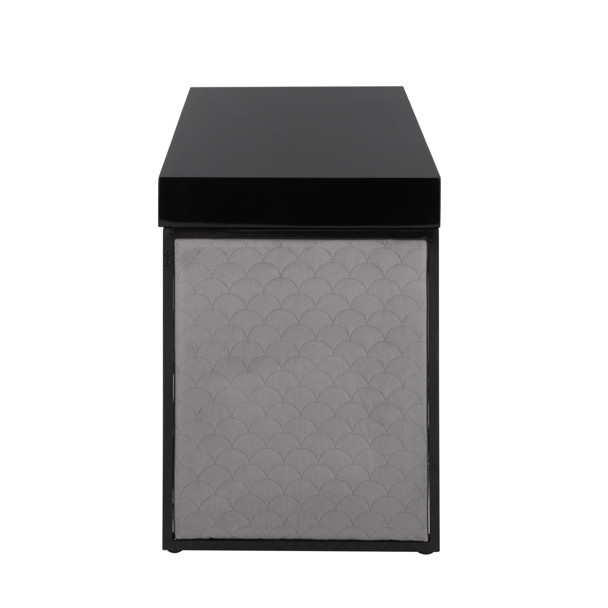 Drift Contemporary Upholstered Desk in Black Steel, Black Wood and Silver Velvet By LumiSource | Desks | Modishstore - 5