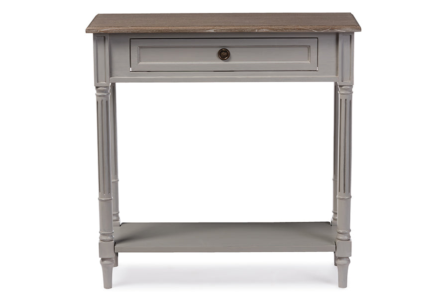 Baxton Studio Edouard French Provincial Style White Wash Distressed Wood and Grey Two-tone 1-drawer Console Table | Console Tables | Modishstore - 3