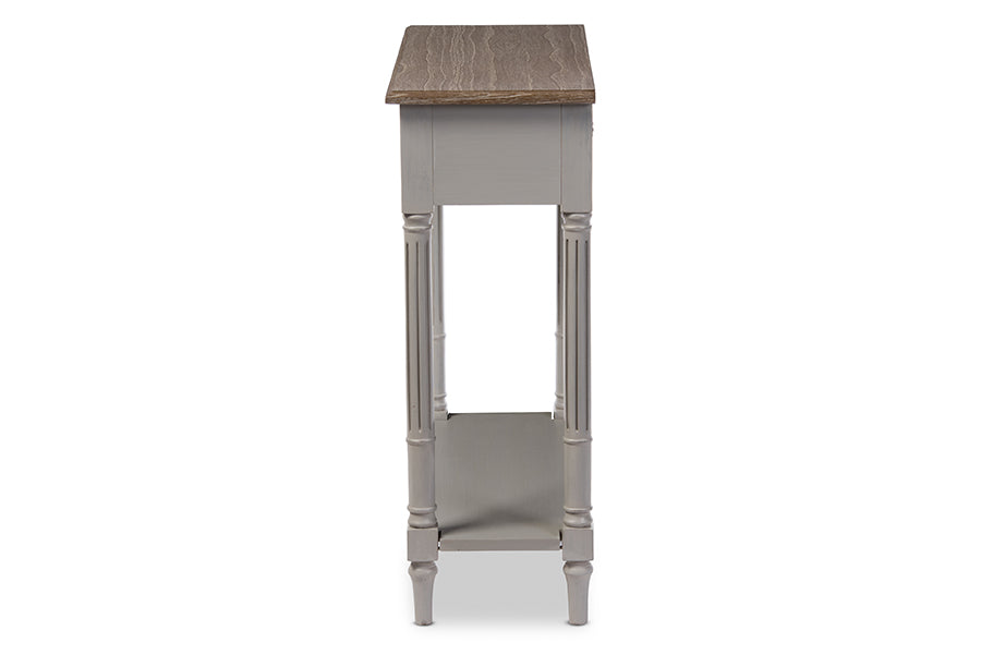 Baxton Studio Edouard French Provincial Style White Wash Distressed Wood and Grey Two-tone 1-drawer Console Table | Console Tables | Modishstore - 2