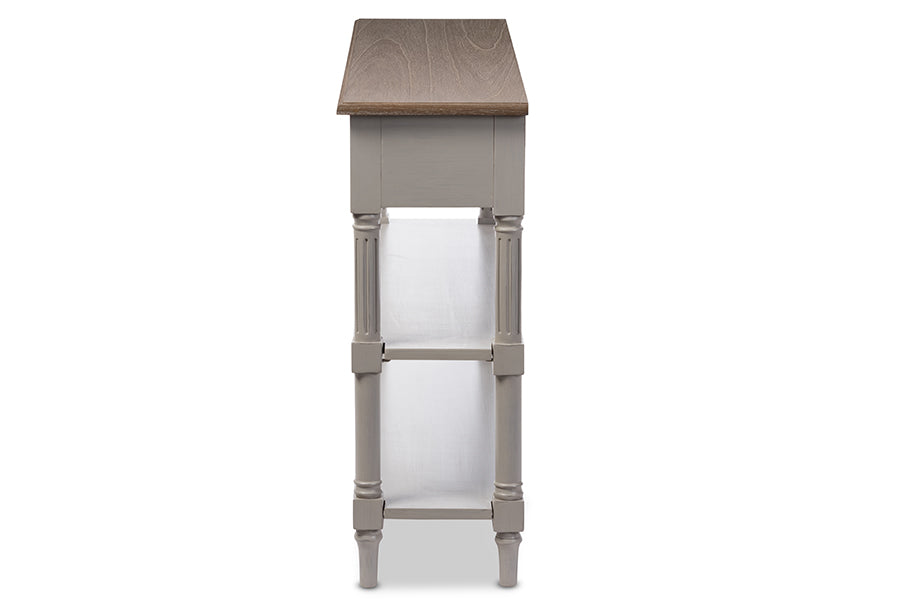 Baxton Studio Edouard French Provincial Style White Wash Distressed Wood and Grey Two-tone 2-drawer Console Table | Console Tables | Modishstore - 2