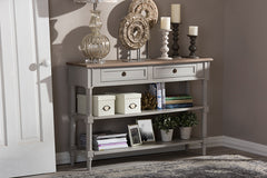 Baxton Studio Edouard French Provincial Style White Wash Distressed Wood and Grey Two-tone 2-drawer Console Table