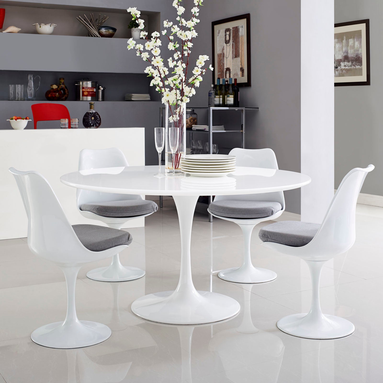 Modway Lippa 54" Round Wood Top Dining Table in White | Dining Tables | Modishstore
