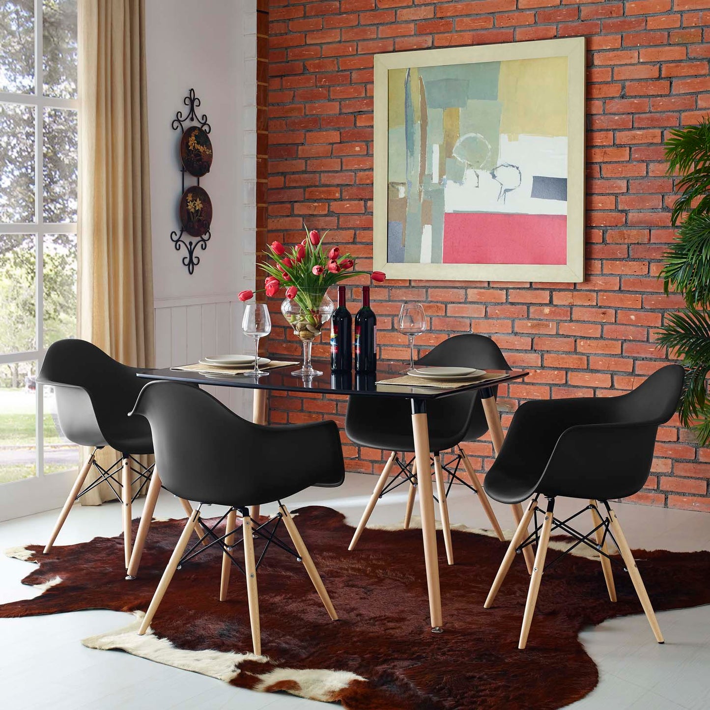 Modway Pyramid Dining Armchair Set of 4 - Black - EEI-1257 | Dining Chairs | Modishstore - 1