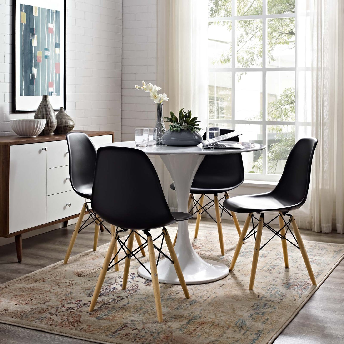 Modway Pyramid Dining Side Chairs Set of 4 - Black - EEI-1316 | Dining Chairs | Modishstore - 1